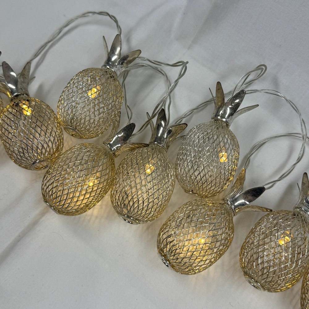 Gold Metal Mesh Pineapple String Lights Battery Operated LED Fairy‎ Lights 10ct